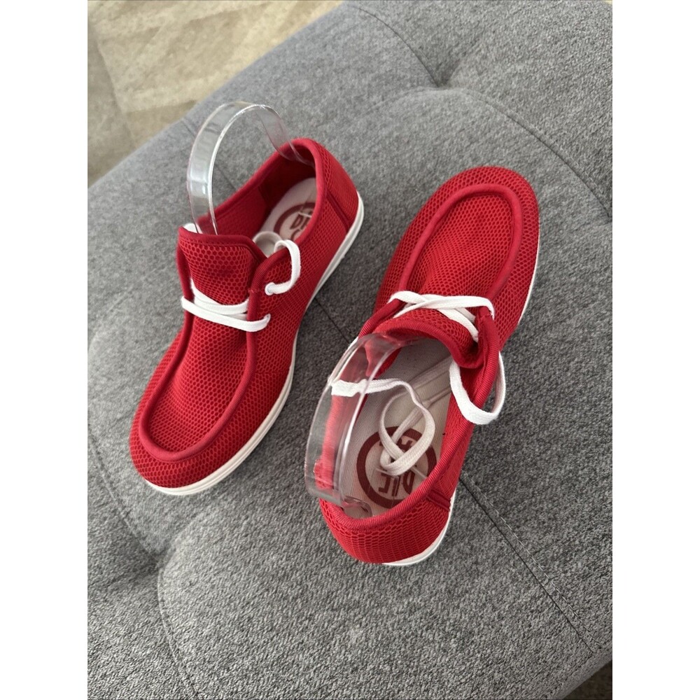 Diesel Sneakers Red Mesh Low Top Lace-Ups Logo Rubber Bottom With Map Size 7.5 - Picture 8 of 16